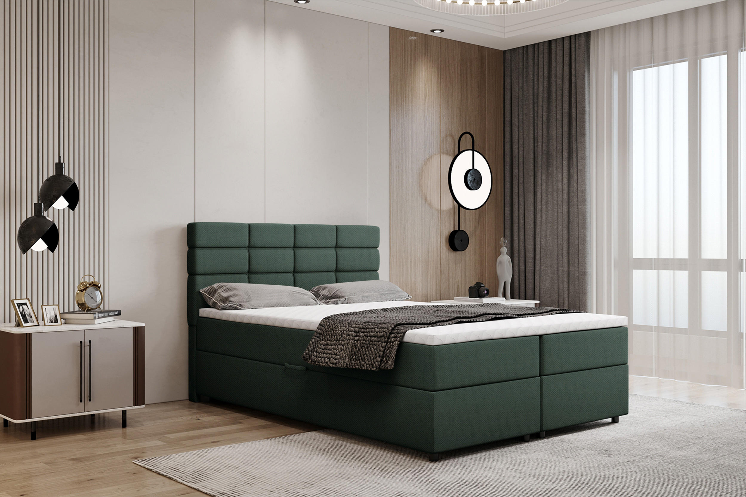 BOXBETT Reve 140 x 200 cm mit Bettkasten und Lattenrost ohne matratze - dunkelgrün - Dunkelgrau, Holz (140/200cm) - Panda Möbel