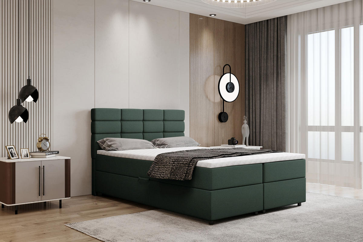 BOXBETT Reve 140 x 200 cm mit Bettkasten und Lattenrost ohne matratze - dunkelgrün - Dunkelgrau, Holz (140/206cm) - Panda Möbel
