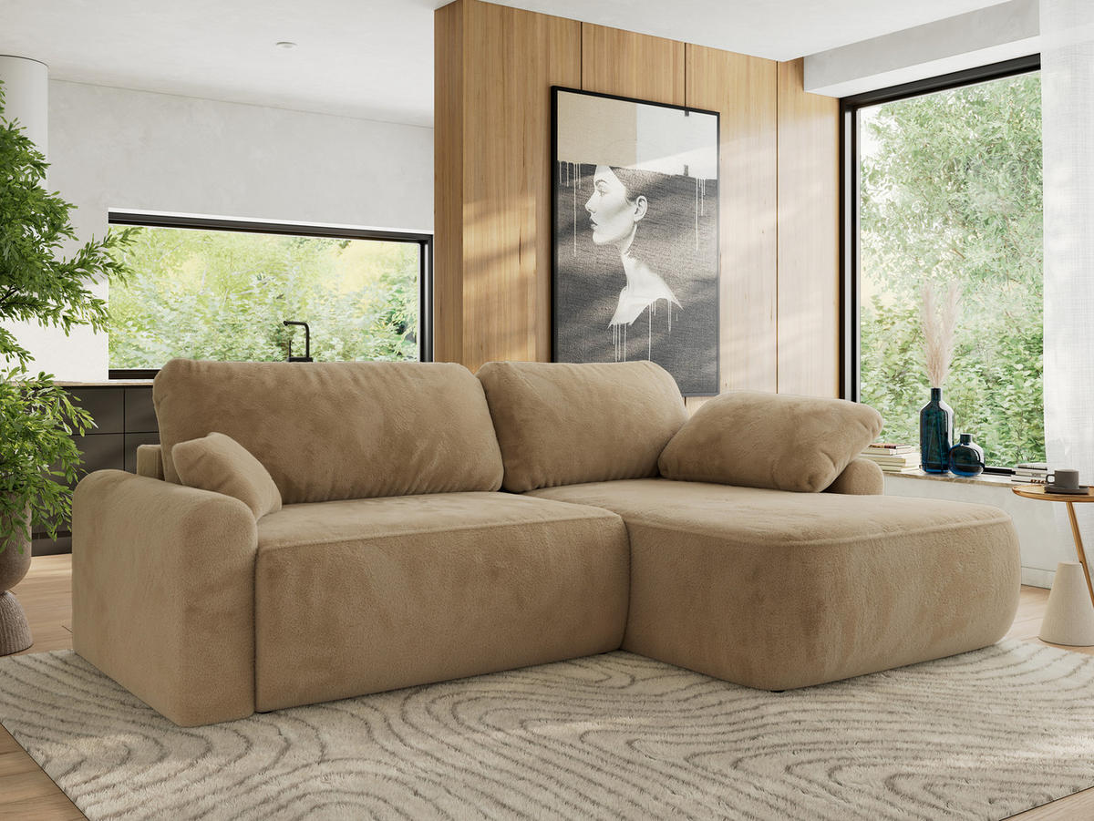 ECKSCHLAFSOFA CUBO L Beige Plüsch - rechts - Beige/Schwarz, Kunststoff/Textil (187/273cm) - MKS