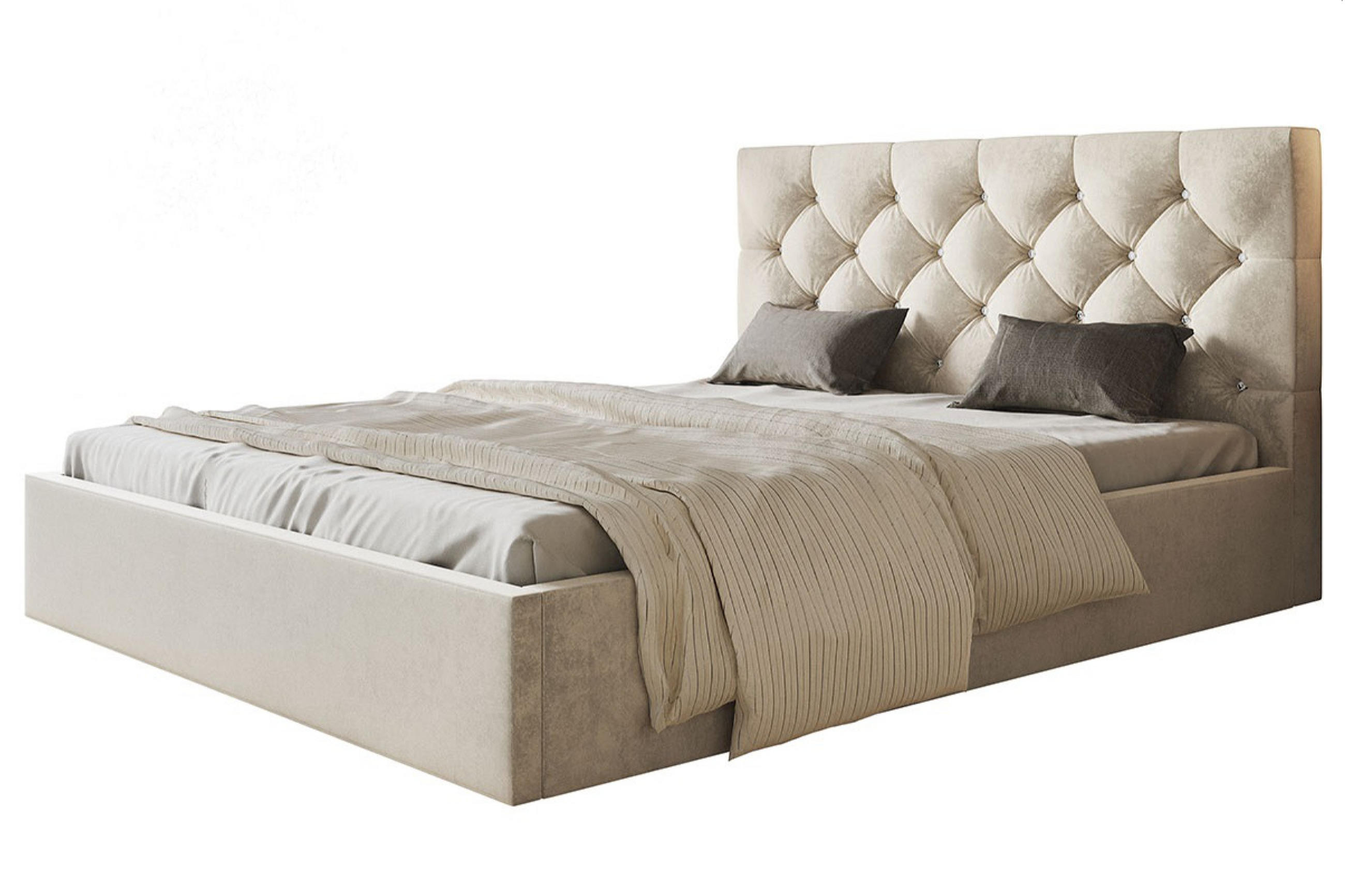 POLSTERBETT BOSTON SLIM, 160 x 200 cm mit Bettkasten und Lattenrost aus Holz, Farbe: Beige, Velourestoff - Beige, Holz/Kunststoff (160/200cm) - Alpi-Möbel