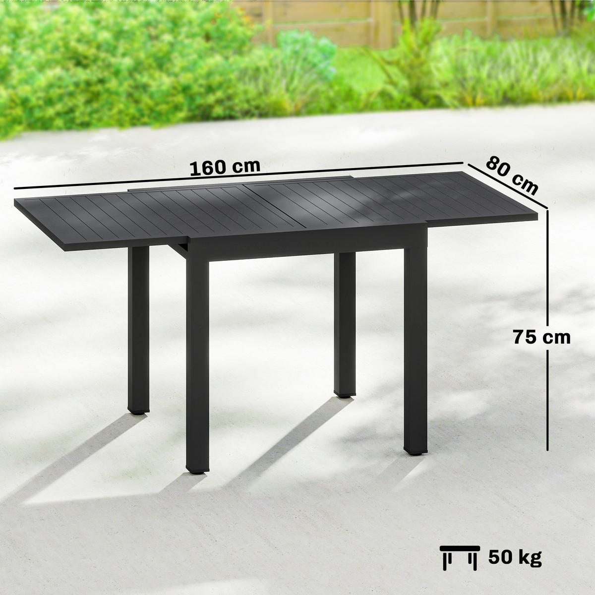 AUSZIEHBARER-GARTENTISCH Aluminium Schwarz - Schwarz, Metall (160/80/75cm) - Outsunny