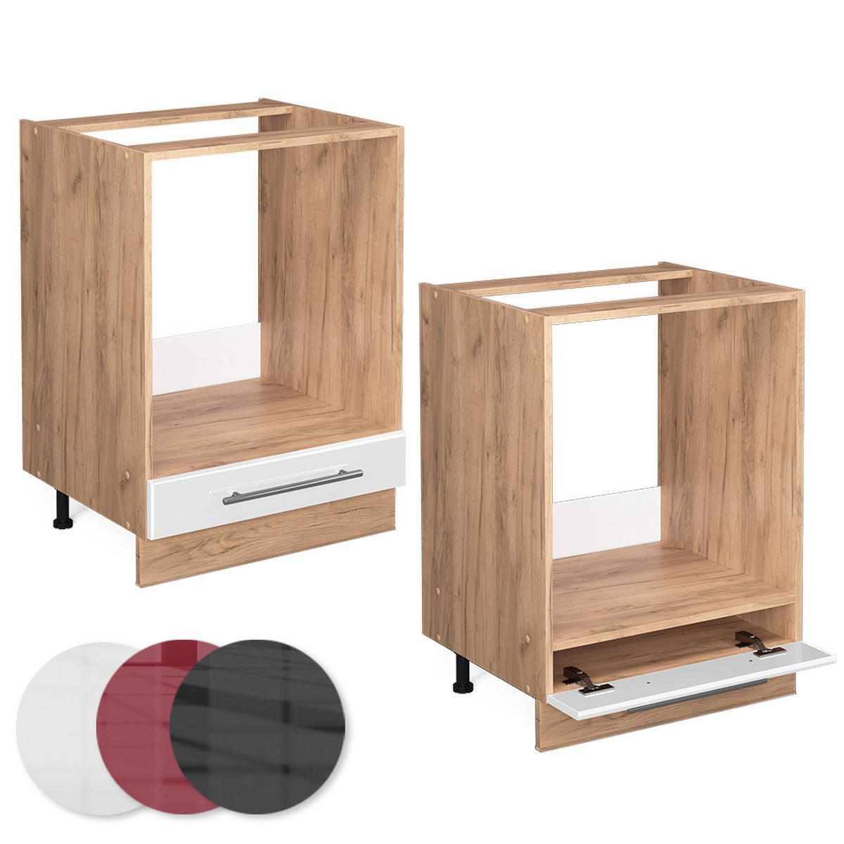 HERDUMBAUSCHRANK Fame-Line Weiß Hochglanz 60 cm, AP Eiche - Weiß Hochglanz/Eiche Wotan, Holzwerkstoff (60/82/60cm) - Vicco