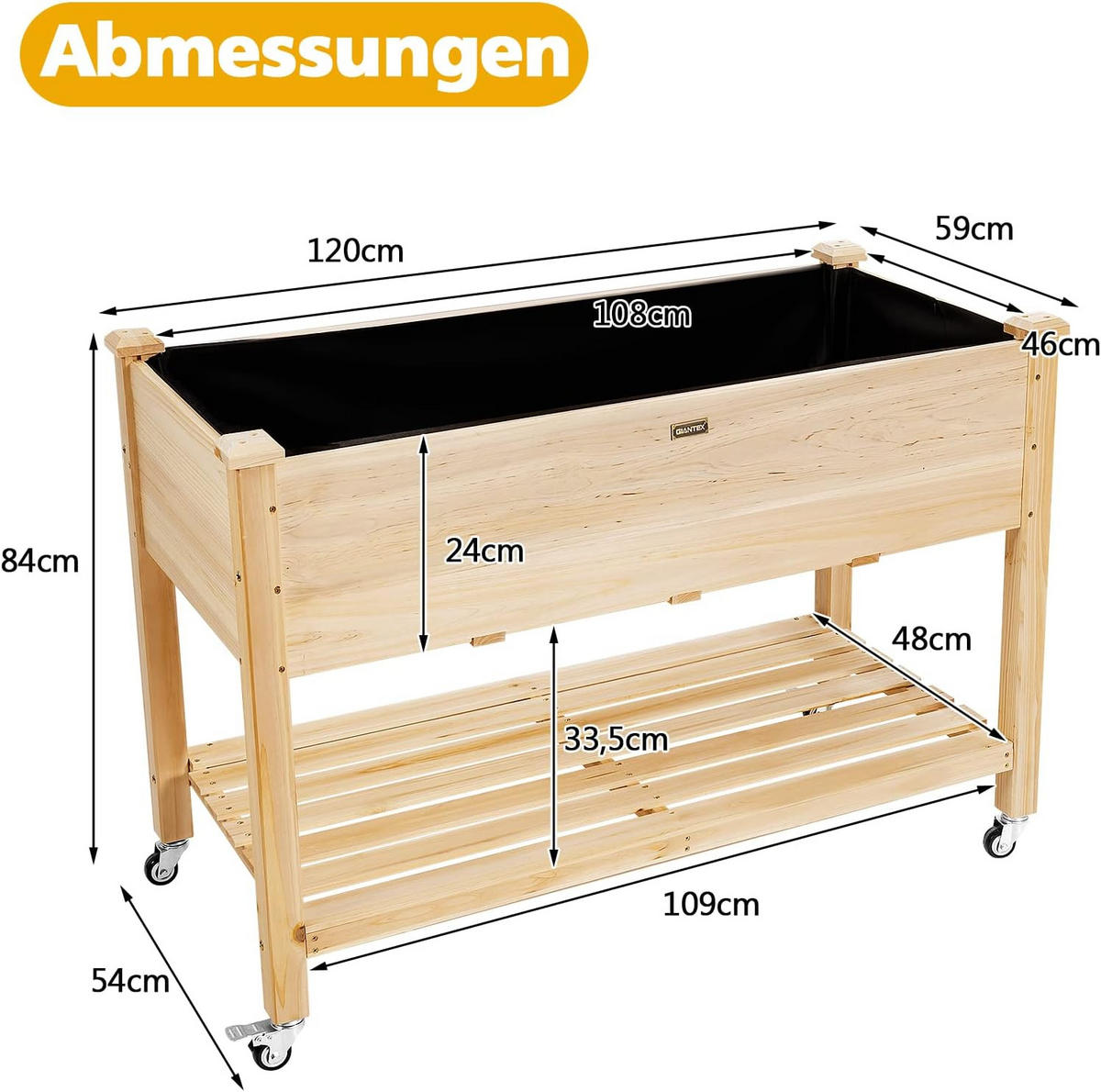 HOCHBEET groß mit Ablage Holz - Apfelbaumfarben, Holz (59/84/120cm) - COSTWAY
