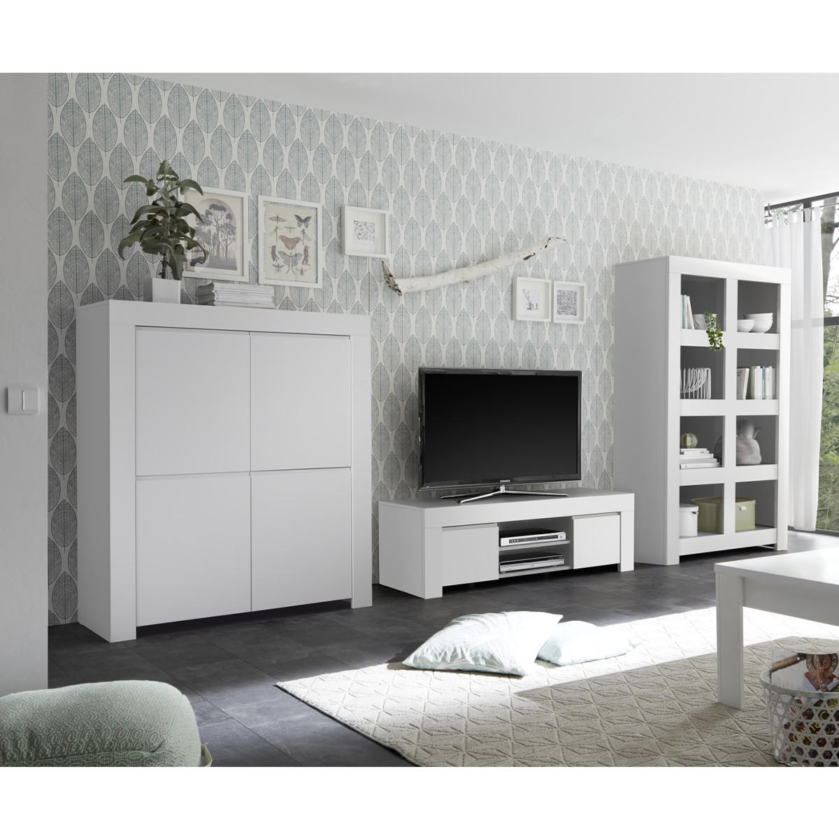 HIGHBOARD mit 4 Türen H140 cm - Firenze - Weiß, Holzwerkstoff (110/140/42cm) - Calicosy