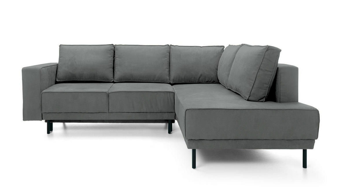 ECKSOFA Rodario Dunkelgrau Velours - Dunkelgrau/Schwarz, Textil/Metall (247/187cm) - Selsey