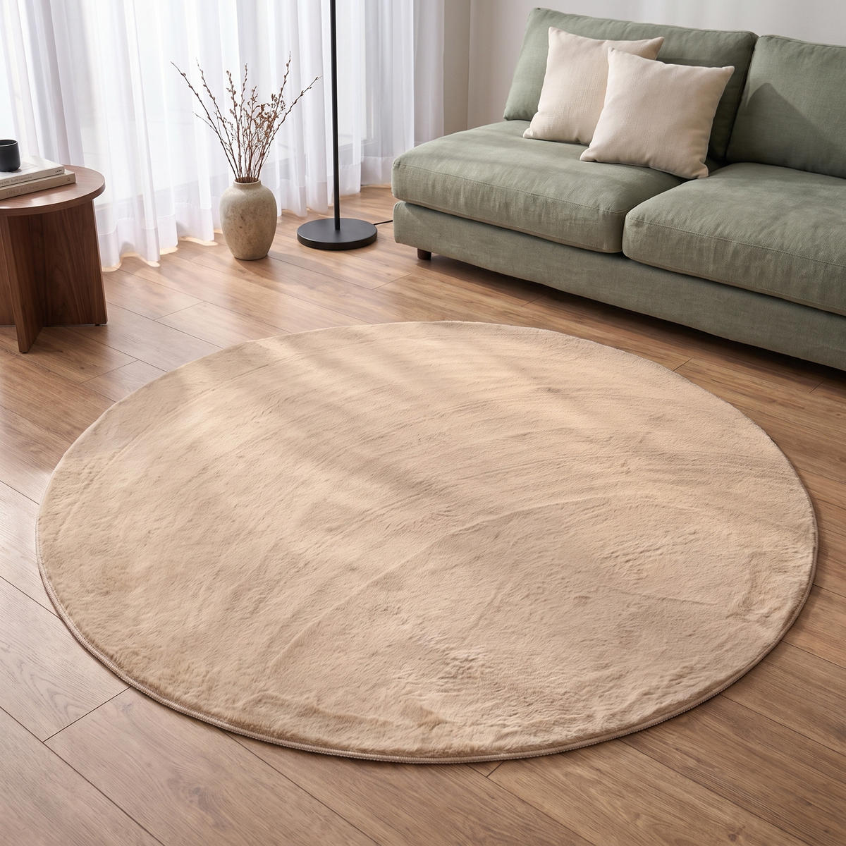 KURZFLORTEPPICH LUMI rund beige kuschelweich waschbar 120/120 cm - Beige, Textil (120/120cm) - Tapiso