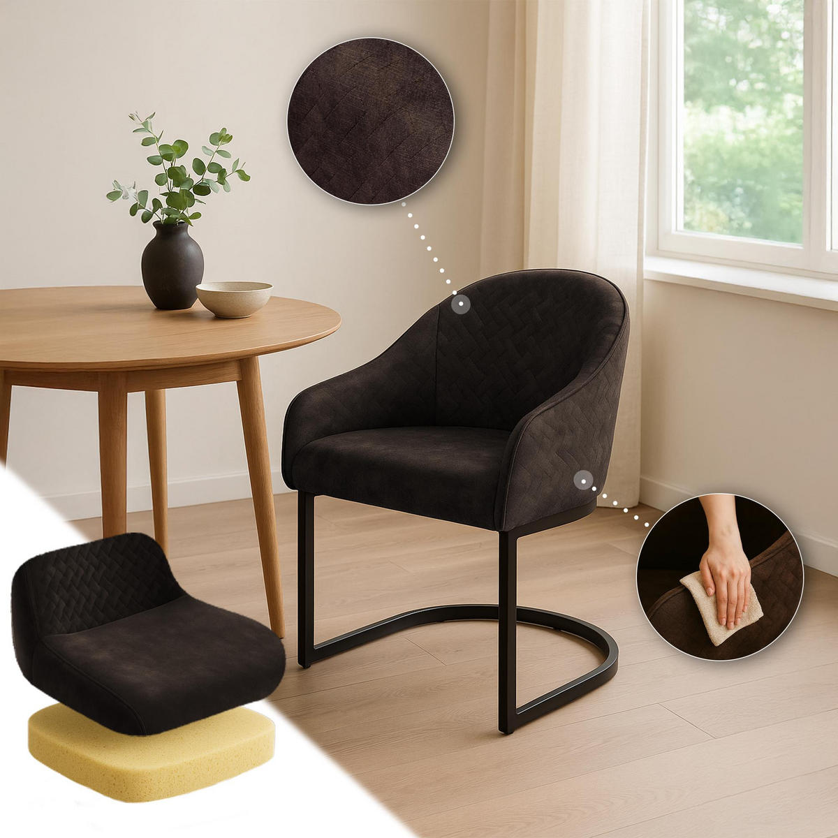 ESSZIMMERSTUHL Samt Dunkelbraun - Dunkelbraun/Schwarz, Textil/Metall (60/87/59cm) - CLP