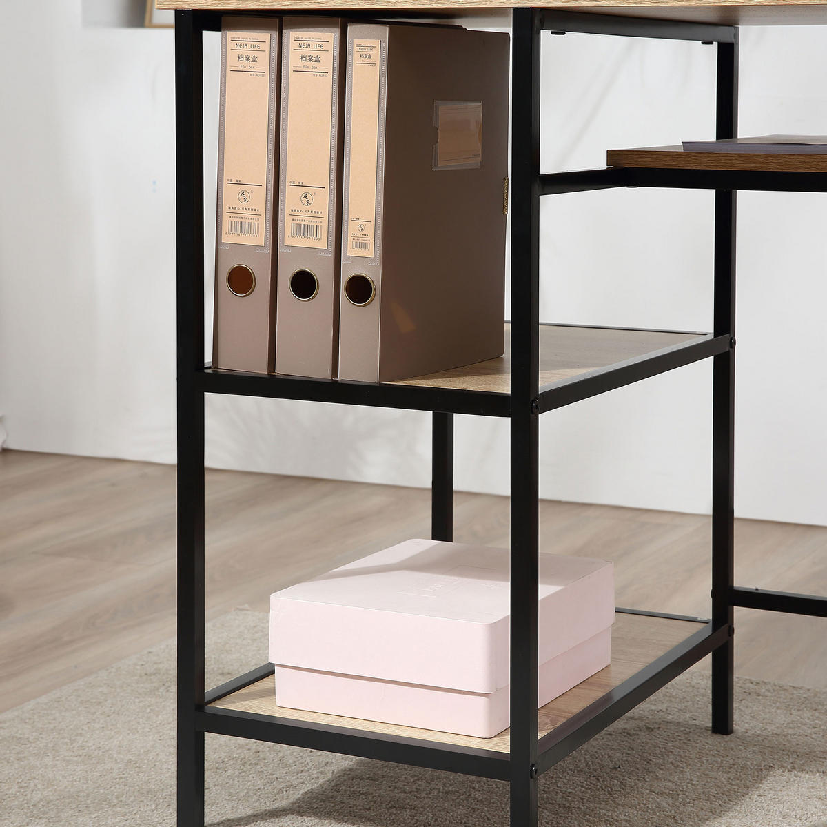 SCHREIBTISCH Eichefarben und Schwarz mit Regalfächern und Kreidetafel 120/53/126 cm - Naturfarben, Holzwerkstoff (53/120/126cm) - PANGIVO