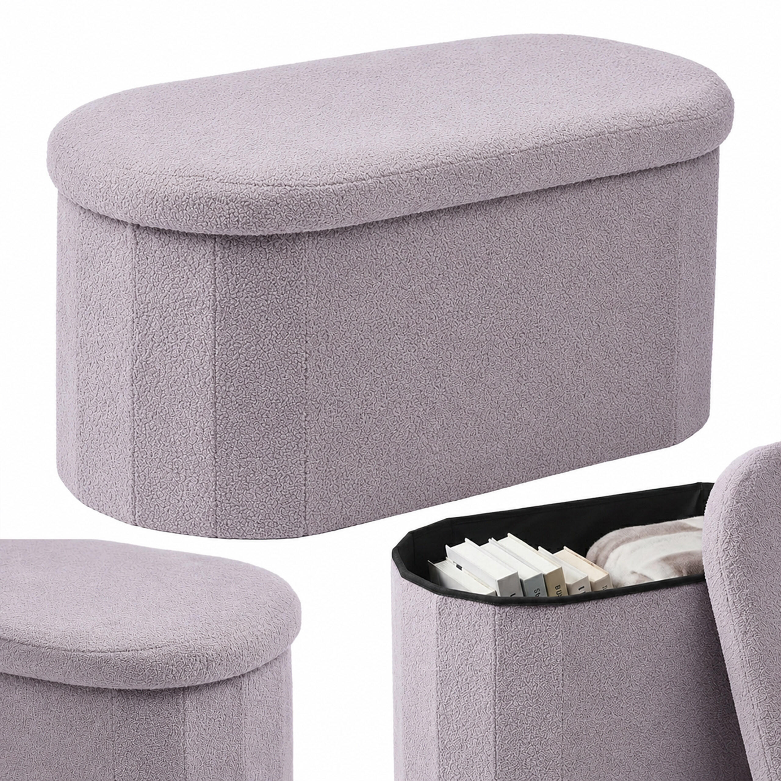 SITZBANK Hellgrau mit Stauraum Teddystoff 76 cm - Grau, Holzwerkstoff/Textil (76/38/38cm) - Relaxdays