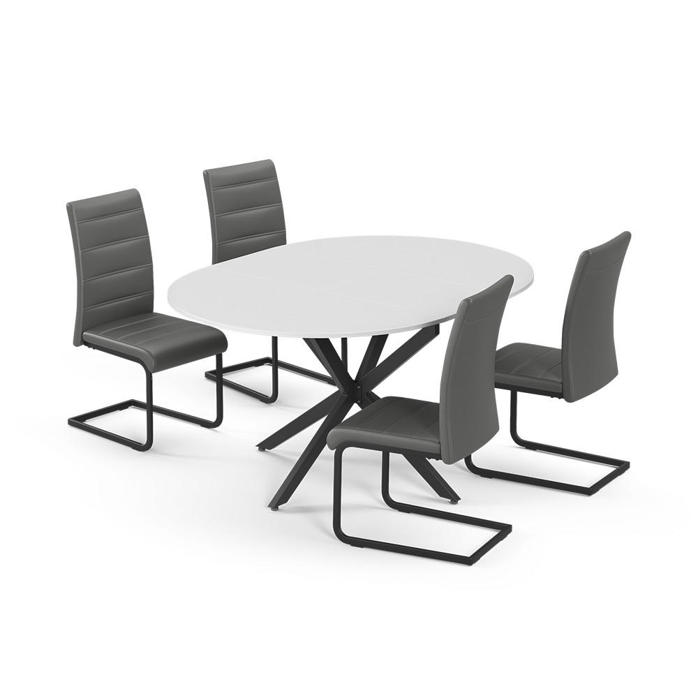 Vicco JÍDELNÍ STŮL SESTAVA Loyd, Bílá/Černá, 120 x 120 cm se 4 jídelními židlemi, šedé