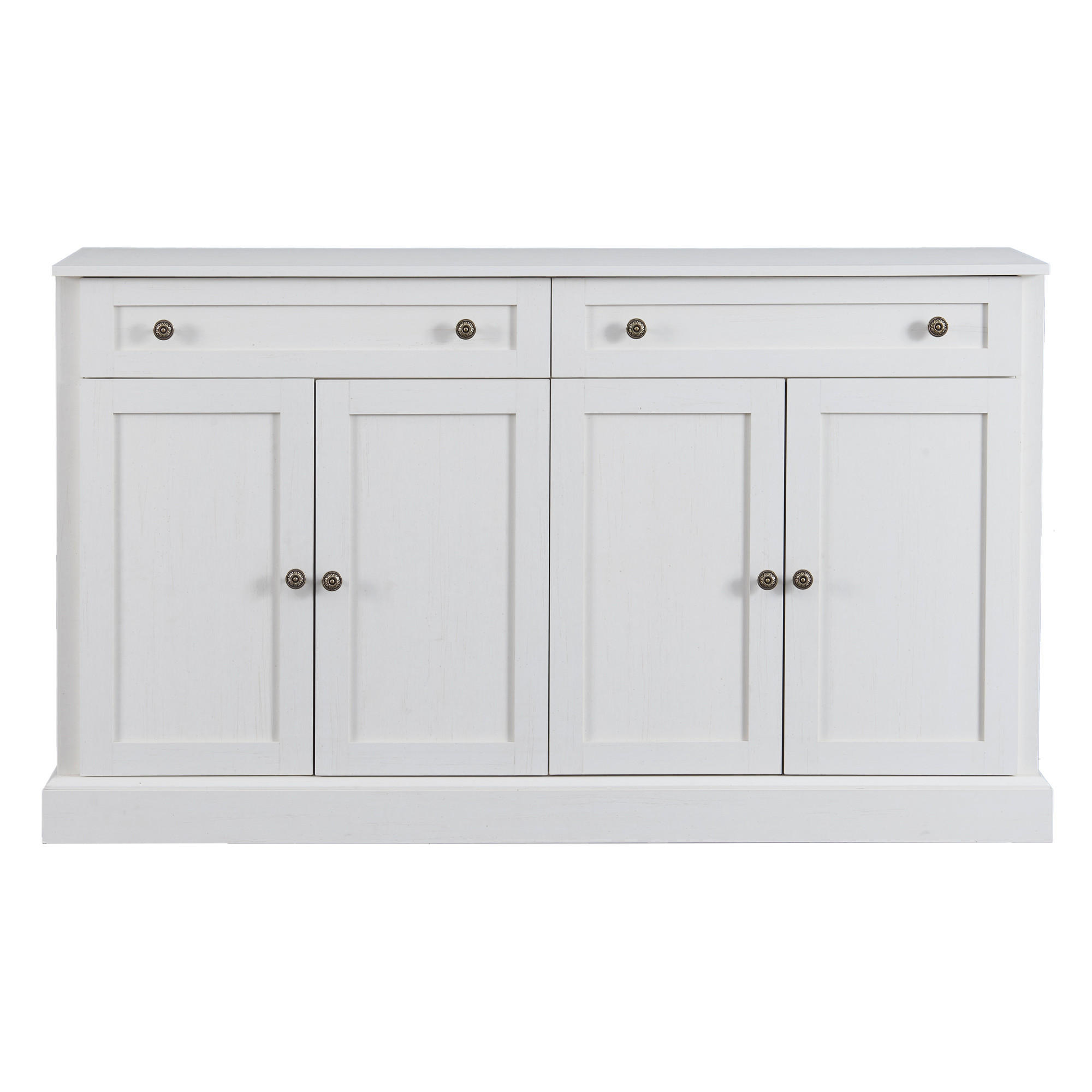 KÜCHENBUFFET mit 4 Türen, 2 Schubladen, LED-Beleuchtung und verstellbaren Einlegeböden, 150 x 40 x 86 cm, Antikweiß, Spanplatte - Weiß, Holzwerkstoff (150/86/40cm) - SONNENH