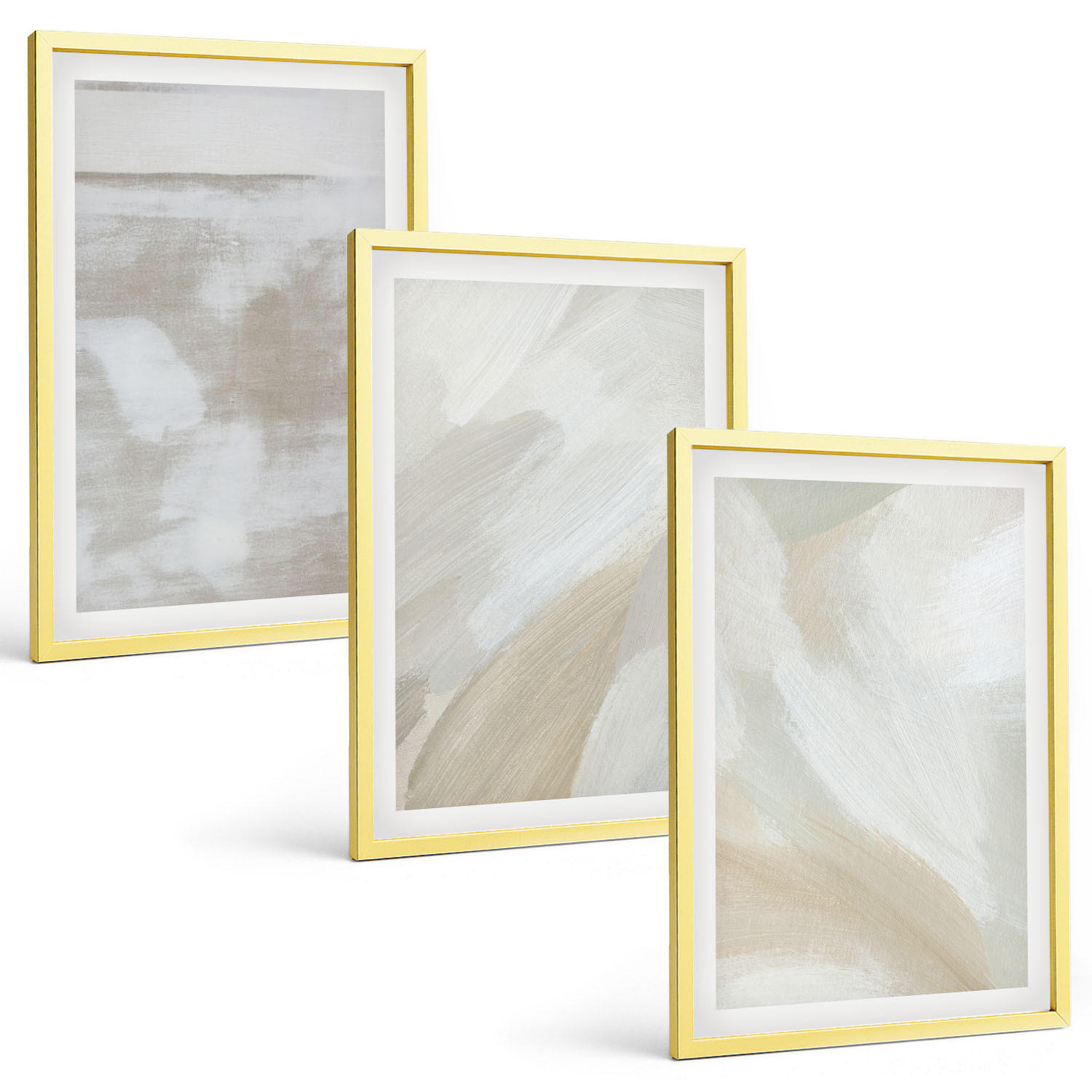 BILDER SET 3er Set - 40x60 cm Goldrahmen - Abstrakte Pinselstriche - Goldfarben, Kunststoff (40/60cm) - TULUP