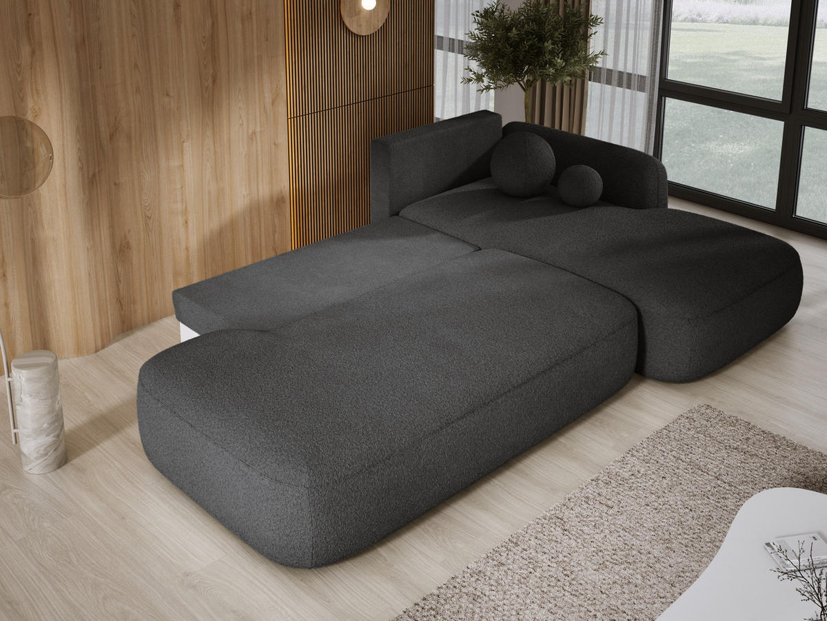 ECKSOFA BABU mit Schlaffunktion, Moderne Polsterecke für Wohnzimmer, funktionales Schlafsofa im Stoff NOW OR NEVER, 300x105x60cm rechte, schwarz - Anthrazit, Holz/Textil (300/190cm) - DomoHome