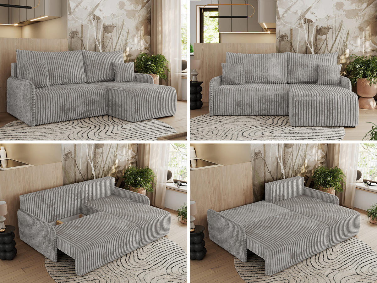ECKSCHLAFSOFA ARPA L Grau Cord - rechts - Schwarz/Grau, Kunststoff/Textil (150/198cm) - MKS