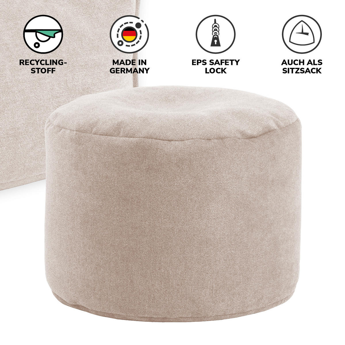 POUF Der Ruhepouf - Beige, Textil (60/40/60cm) - Mokebo