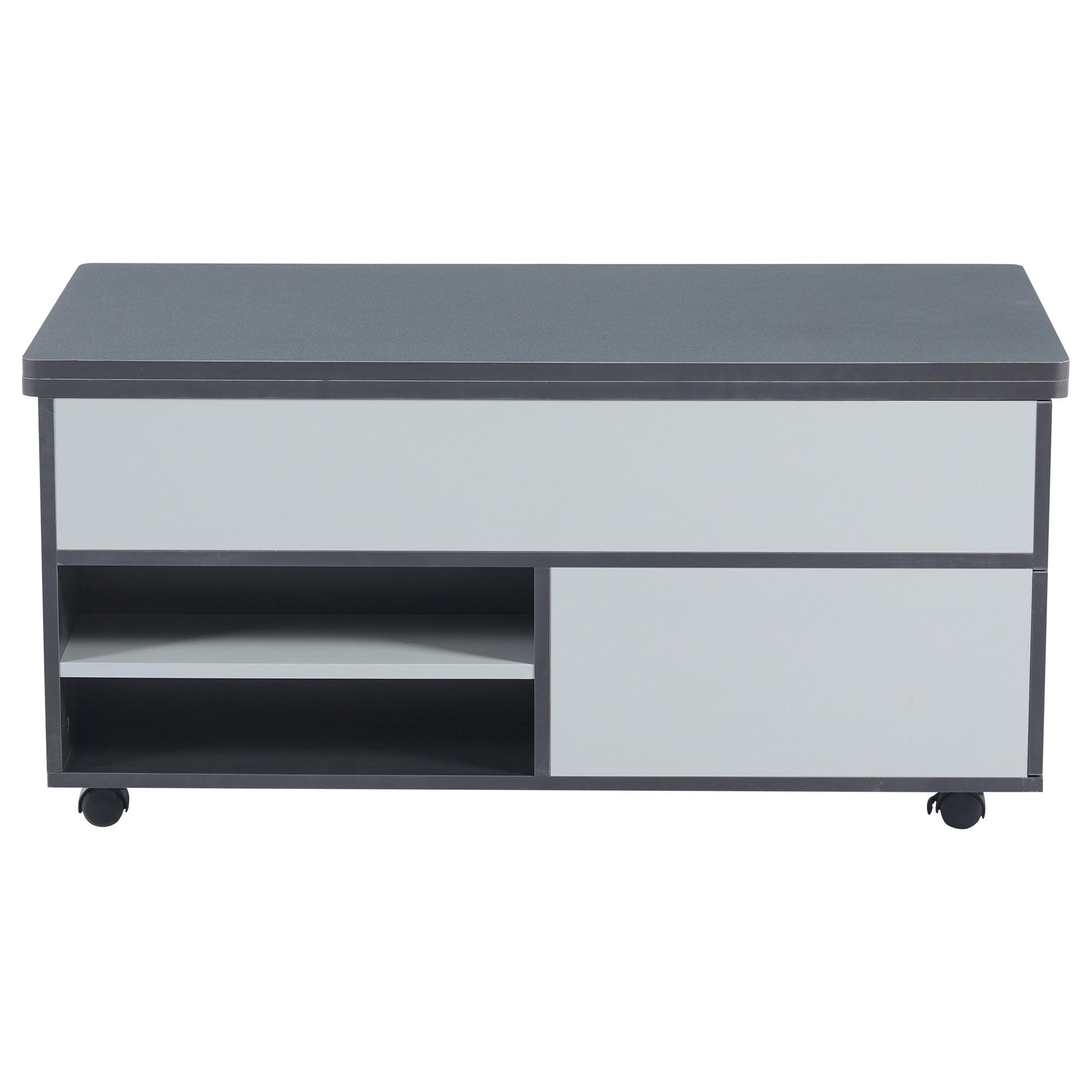 COUCHTISCH 100/98/65 cm grau-weiß aus Spanplatte mit höhenverstellbarer Tischplatte - Grau, Holzwerkstoff (100/98/65cm) - OKWISH