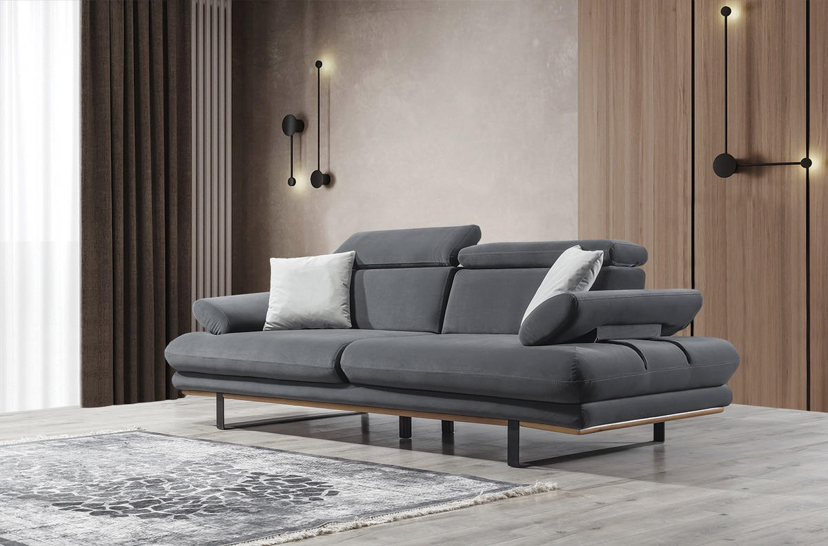 SOFA Energy 2-Sitzer Samt Dunkelgrau - Dunkelgrau, Textil (200/82/100cm) - Villa Möbel