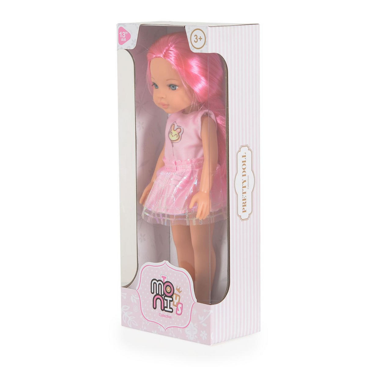 KINDERPUPPE Pretty Doll pink 33 cm, Kleidung, Haare, Schuhe, beweglich, Rollenspiel, ab 3 Jahren - Pink, Kunststoff (11/7/33cm) - Moni