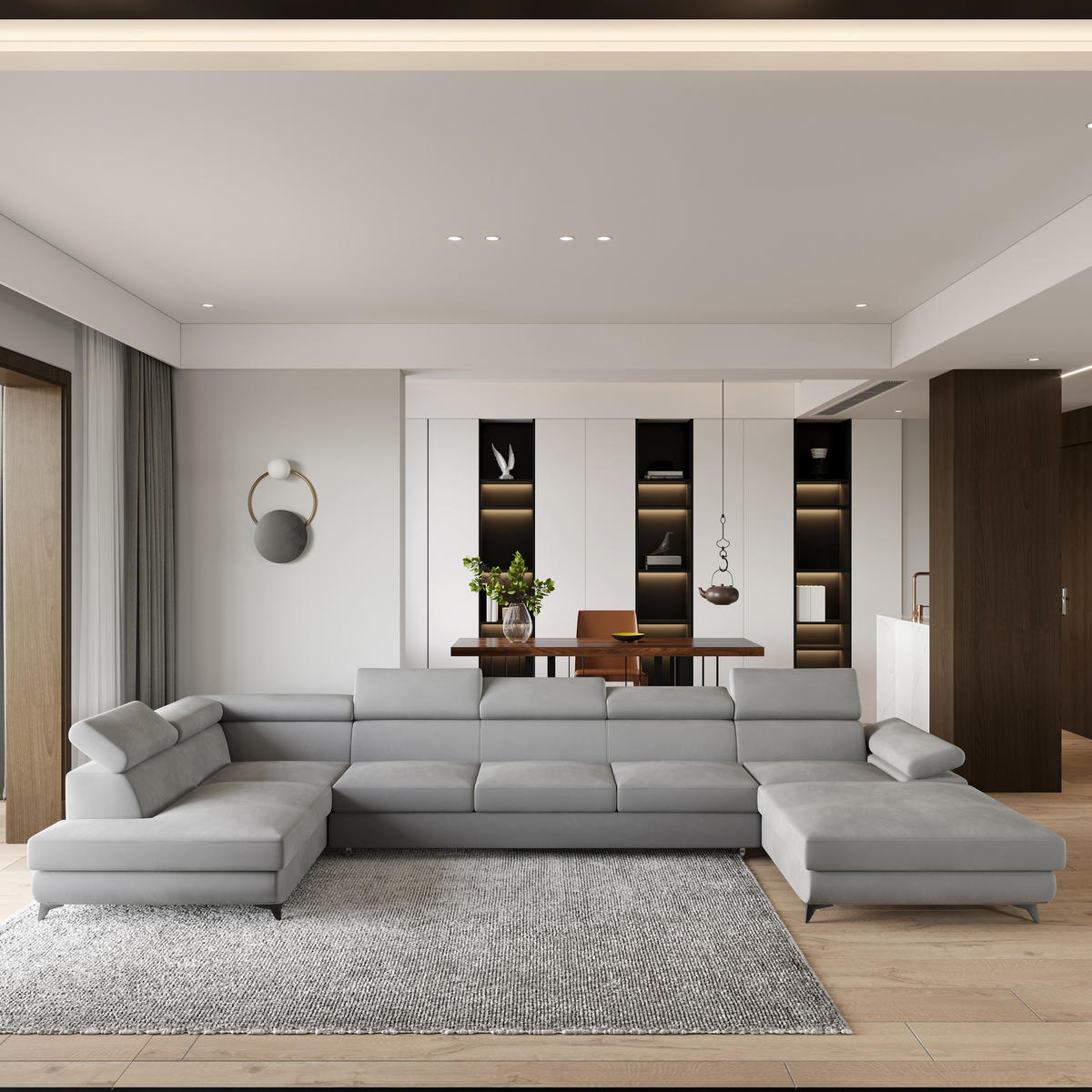 ROHOVÁ SEDAČKA MONTIVA světle šedá - černá/světle šedá, kov/dřevo (410/190cm) - MASSENO