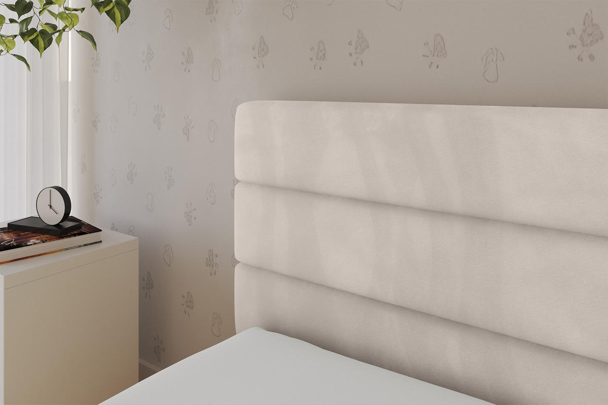 EINZELLBETT Jugendbett mit Bettkasten, Rechts - BEMY 90x200 Beige - Sandfarben, Holzwerkstoff/Textil (90/200cm) - ALTDECOR