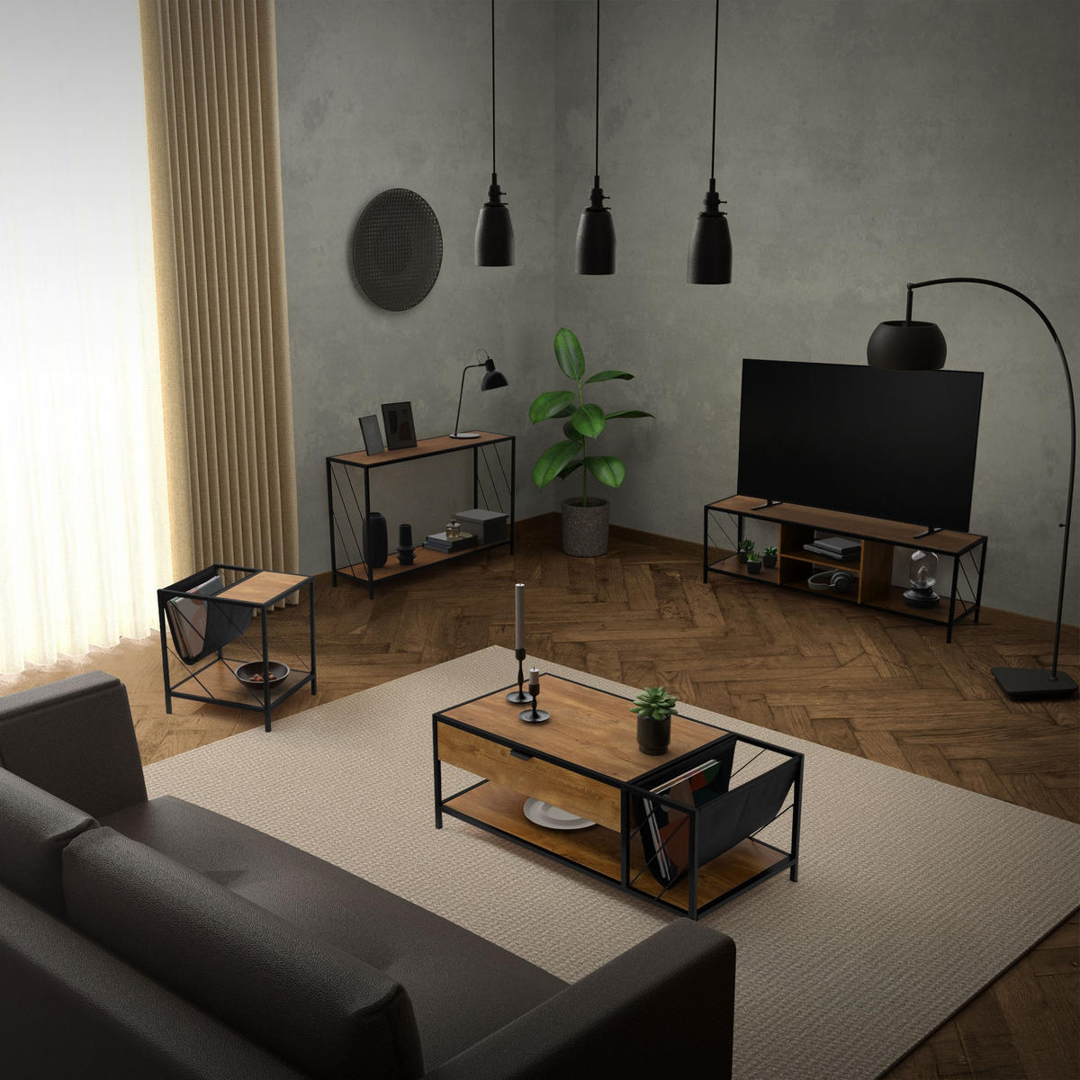 TV SCHRANK - Braun, Metall (40/46/120cm) - ML-DESIGN