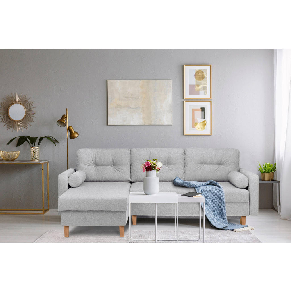 Thumbnail - Konsimo® Eckschlafsofa, Hellgrau, Textil, L-Form,L-Form, 240x183 cm, Wohnzimmer, Sofas & Couches, Wohnlandschaften, Ecks...