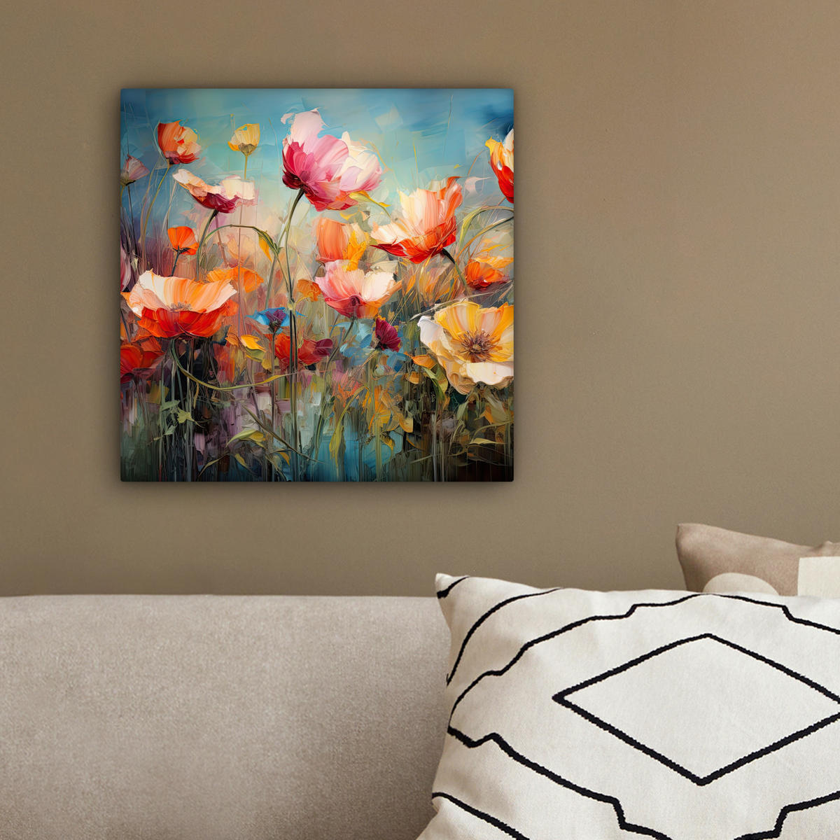 LEINWANDBILD Blumen - Aquarell - Kunst - Botanisch - Natur 20x20 cm - Orange, Textil (20/20cm) - MuchoWow