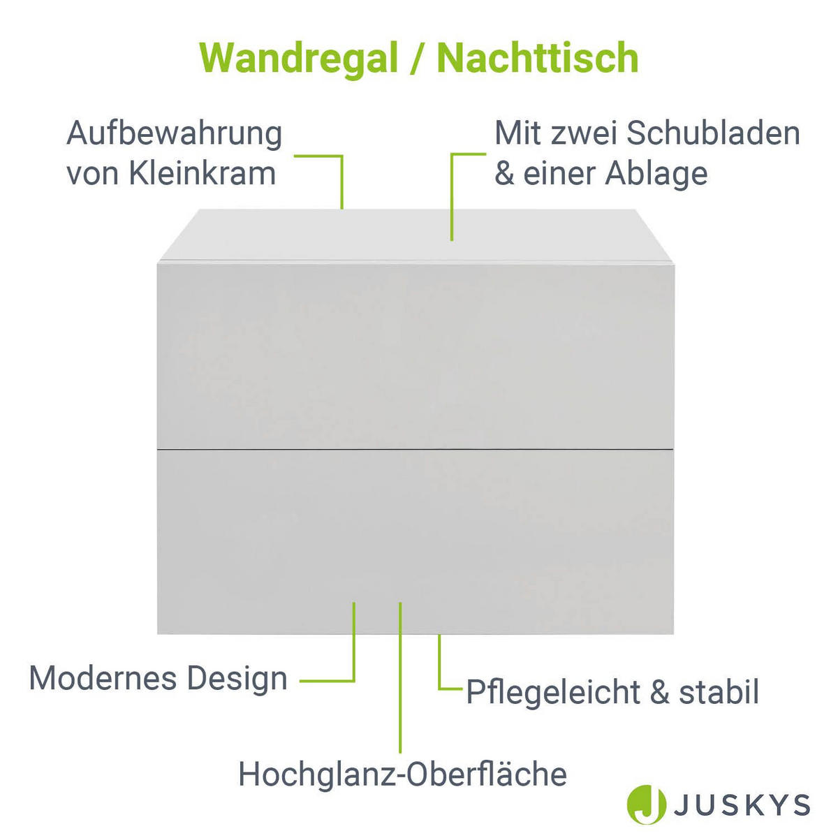 WANDSCHRANK Nachttisch mit 2 Schubladen Weiß 40x29x30 cm - Weiß, Holz (40/30/29cm) - Juskys