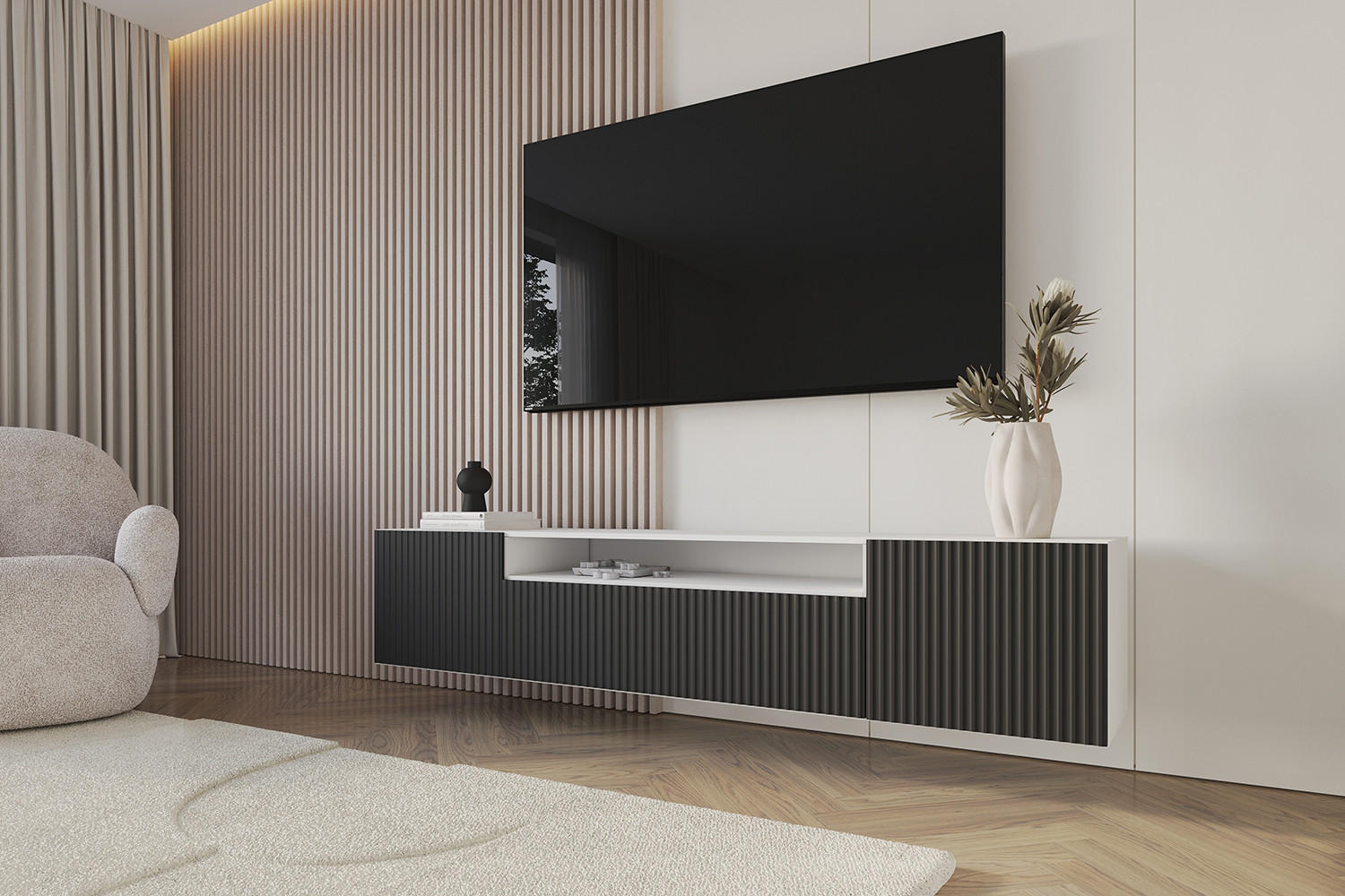 LOWBOARD NOA-2-W 200x40x41 cm - Weiß / Schwarz - Schwarz/Weiß, Holzwerkstoff (200/40/41cm) - ALTDECOR