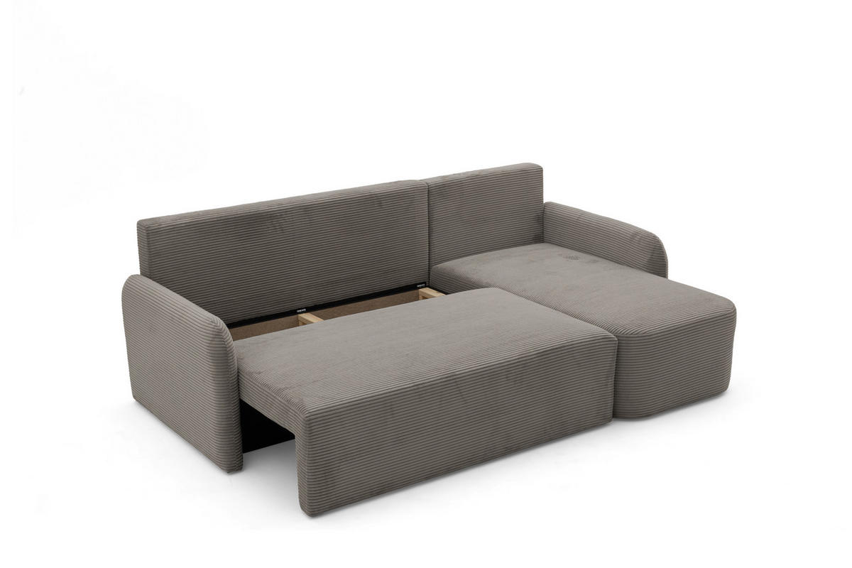 ECKSOFA CASPER L Rechts mit Schlaffunktion 132x198 Cord Hellbraun - Hellbraun/Schwarz, Holz/Kunststoff (145/217cm) - Muffo