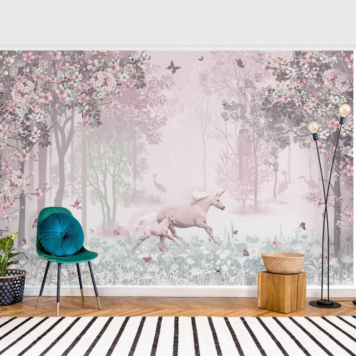 FOTOTAPETE Einhorn auf Blumenwiese in Rosa 336/225 cm - Rosa, Papier (336/225cm) - Bilderwelten