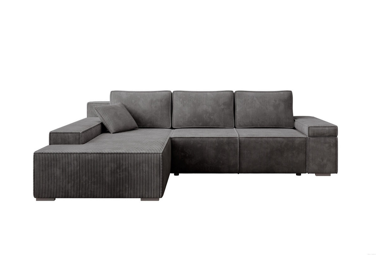 ECKSOFA Milo mit Schlaffunktion und Bettkasten, Couch L-Form, Cord-Stoff, 273x85x185 cm, Dunkelgrau - Dunkelgrau, Holz (185/273cm) - PROMETO Möbel