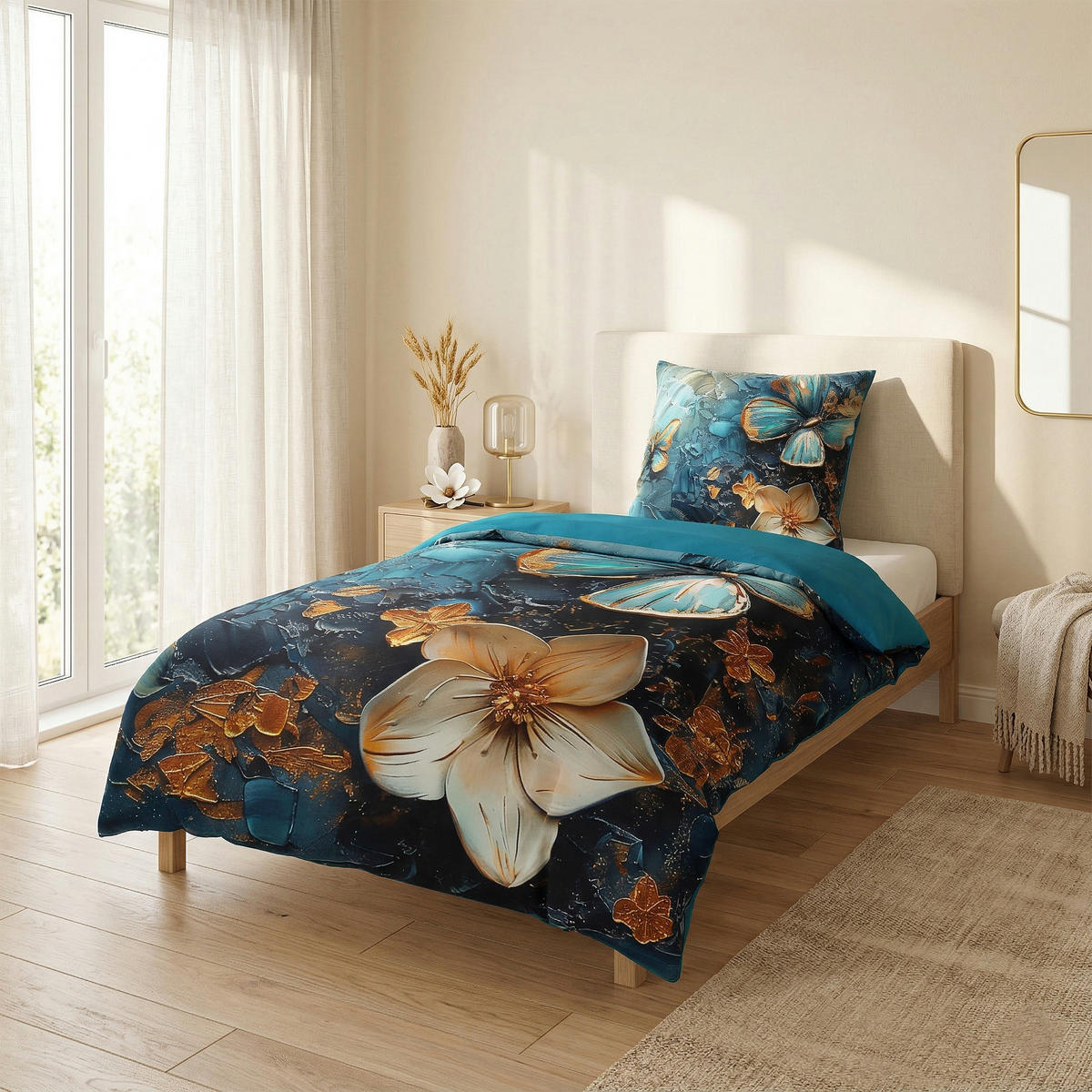 BETTWÄSCHE 2-teilig Mariposa - Blau, Naturmaterialien (135/200cm) - Sanilo