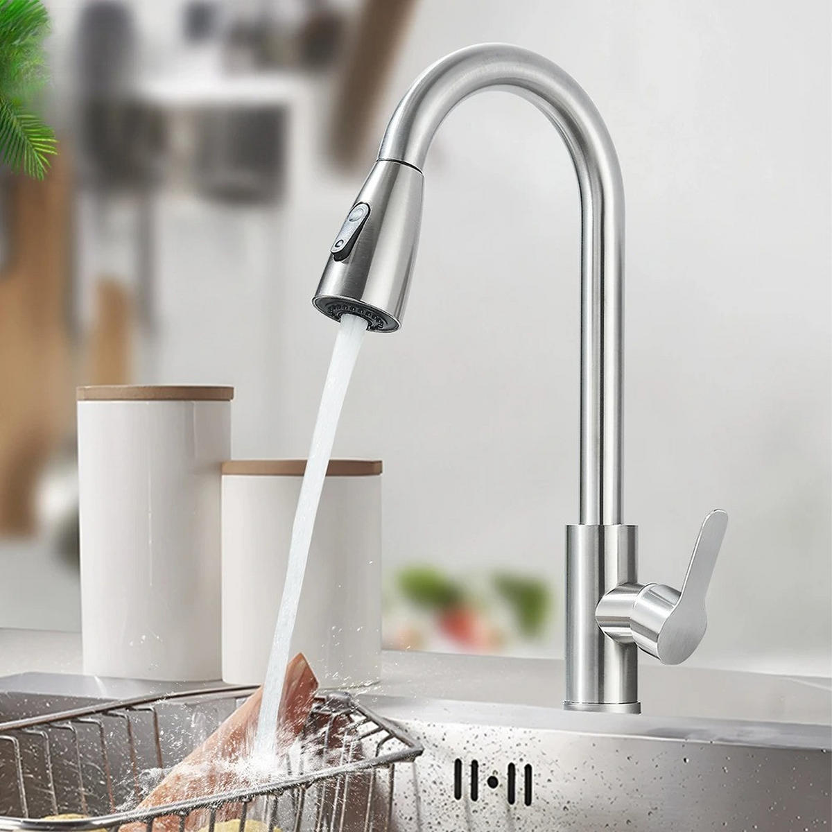 KÜCHENARMATUR Ausziehbar Flexibel Edelstahl - Nickelfarben, Metall (18/38/5cm) - Kaket