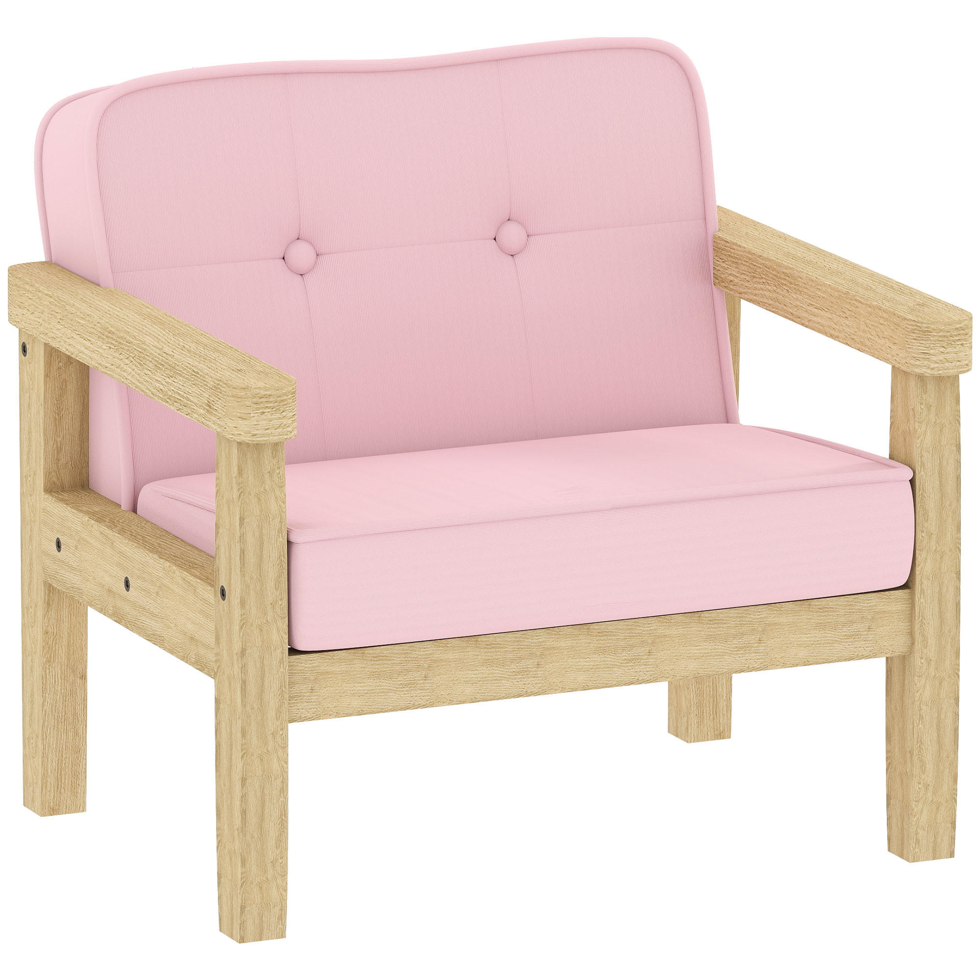 KINDERSESSEL, gepolsterter Kindersofa mit Holzrahmen, Cordoptik, für Spielzimmer - Rosa/Naturfarben, Holz/Holzwerkstoff (44/45/46.5cm) - AIYAPLAY