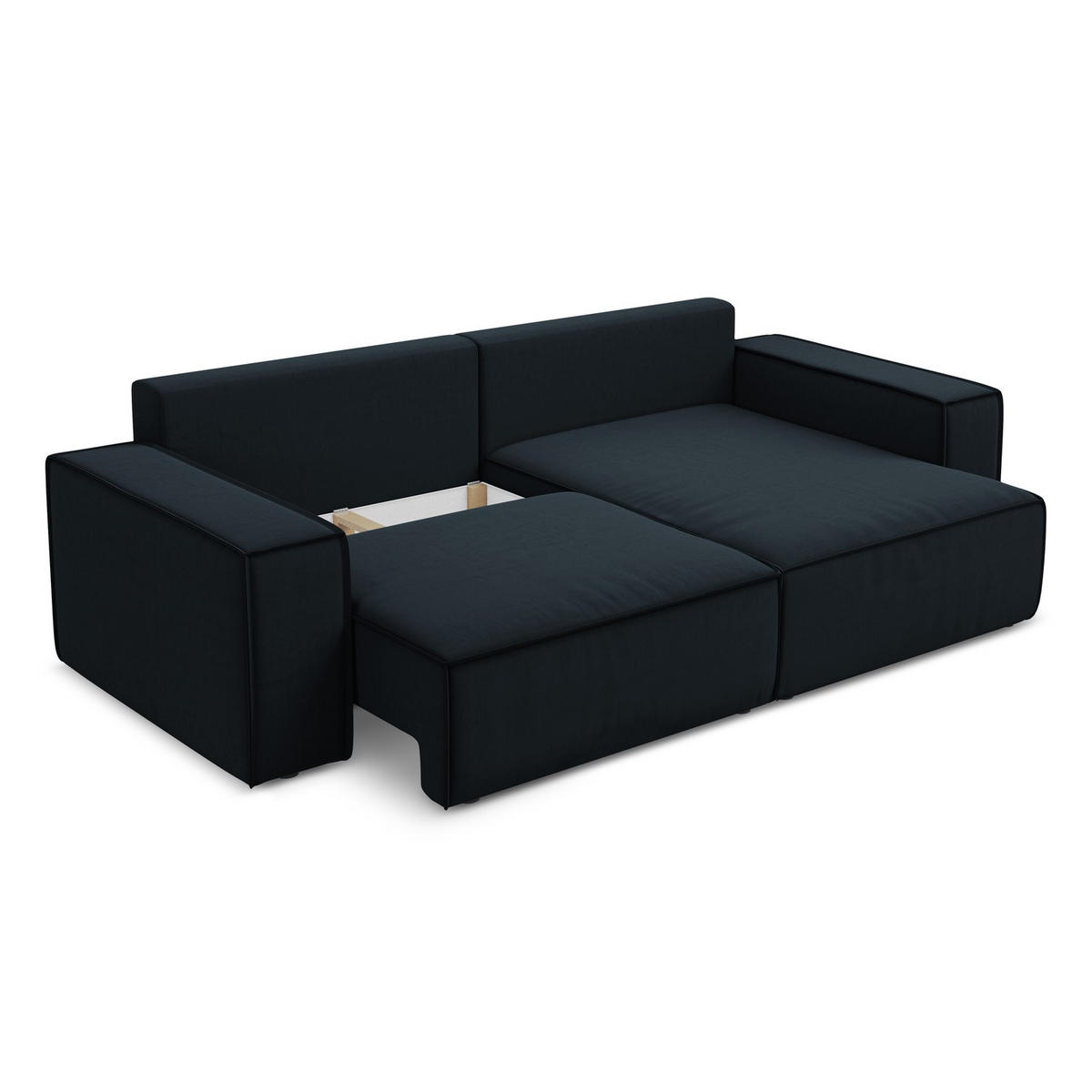 ECKSOFA mit Schlaffunktion Samt Stoff Blau - Blau/Schwarz, Kunststoff/Textil (257/148cm) - LaMiaSofa