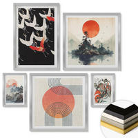 WANDBILDER 5er Set - 50x50 cm & 20x30 cm & 40x60 cm Silberner Rahmen - Asiatische Landschaften Japandi - Silberfarben, Kunststoff (40/60cm) - ArtPrintCave