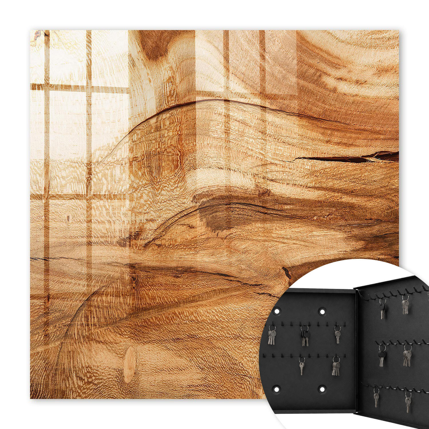 SCHLÜSSELBOX Schwarz 30x30 cm- Türöffnung nach rechts - Holzstruktur - Braun, Metall (30/30/5cm) - TULUP