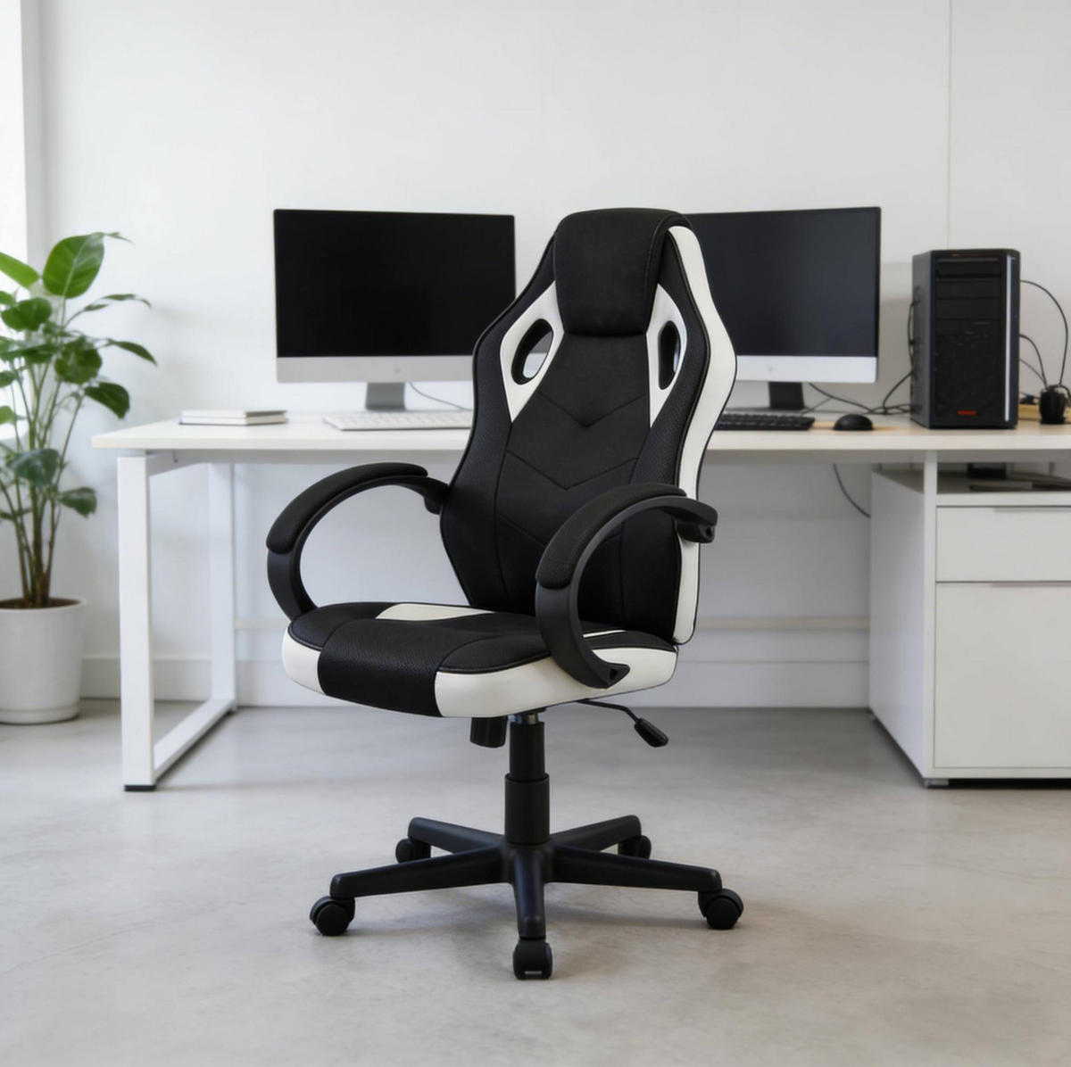 BÜROSTUHL ergonomisch höhenverstellbar Schwarz/Weiß - Schwarz, Metall (49.5/114/48.5cm) - Meubliv