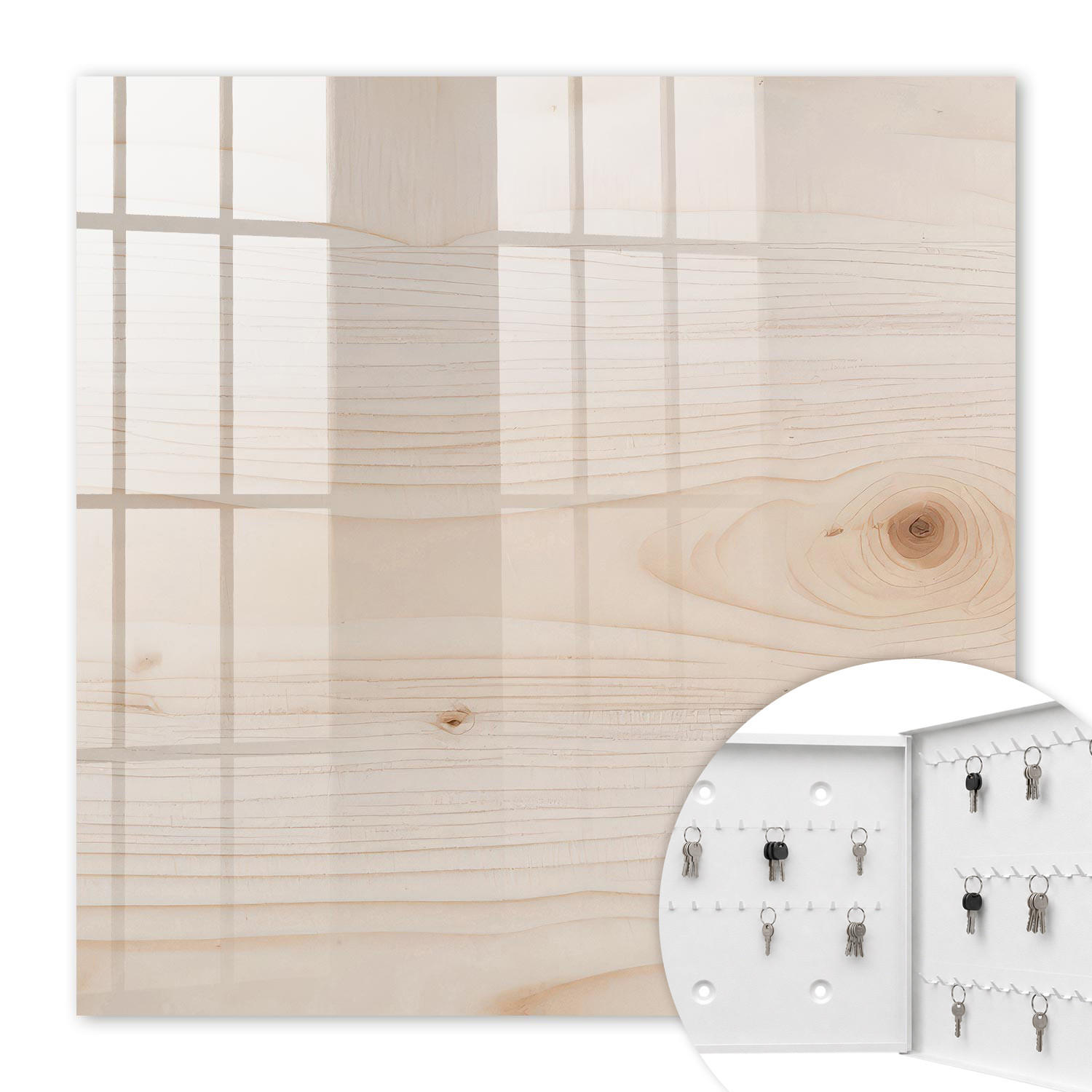 SCHLÜSSELBOX Weiß 30x30 cm – Türöffnung nach rechts - Holzstruktur - Beige, Metall (30/30/5cm) - TULUP