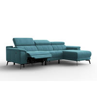 ECKSOFA FIERO 4-Sitzer RECHTS, Minter Veloursstoff - Schwarz/Mintgrün, Holz/Textil (288/170cm) - Courtois Laville