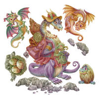 WANDAUFKLEBER 60x73cm - Drachenfamilie - Multicolor, Kunststoff (60/73/0.1cm) - Wallfluent