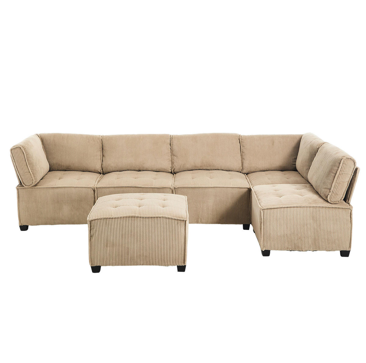 SOFA modular 6-Sitzer 308 x 154 cm Cord Khaki - Braun, Kunststoff (154/82/308cm) - Meubliv