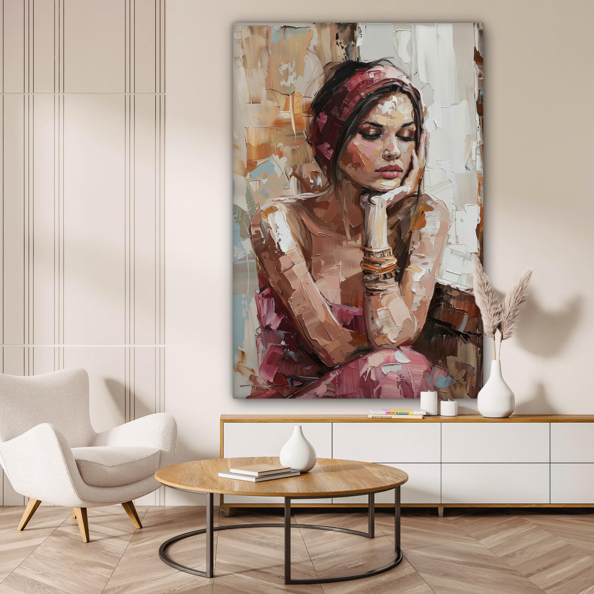 LEINWANDBILD Frau - Lackierung - Porträt - Modern Deko Groß 90x140 cm - Altrosa, Textil (90/140cm) - MuchoWow