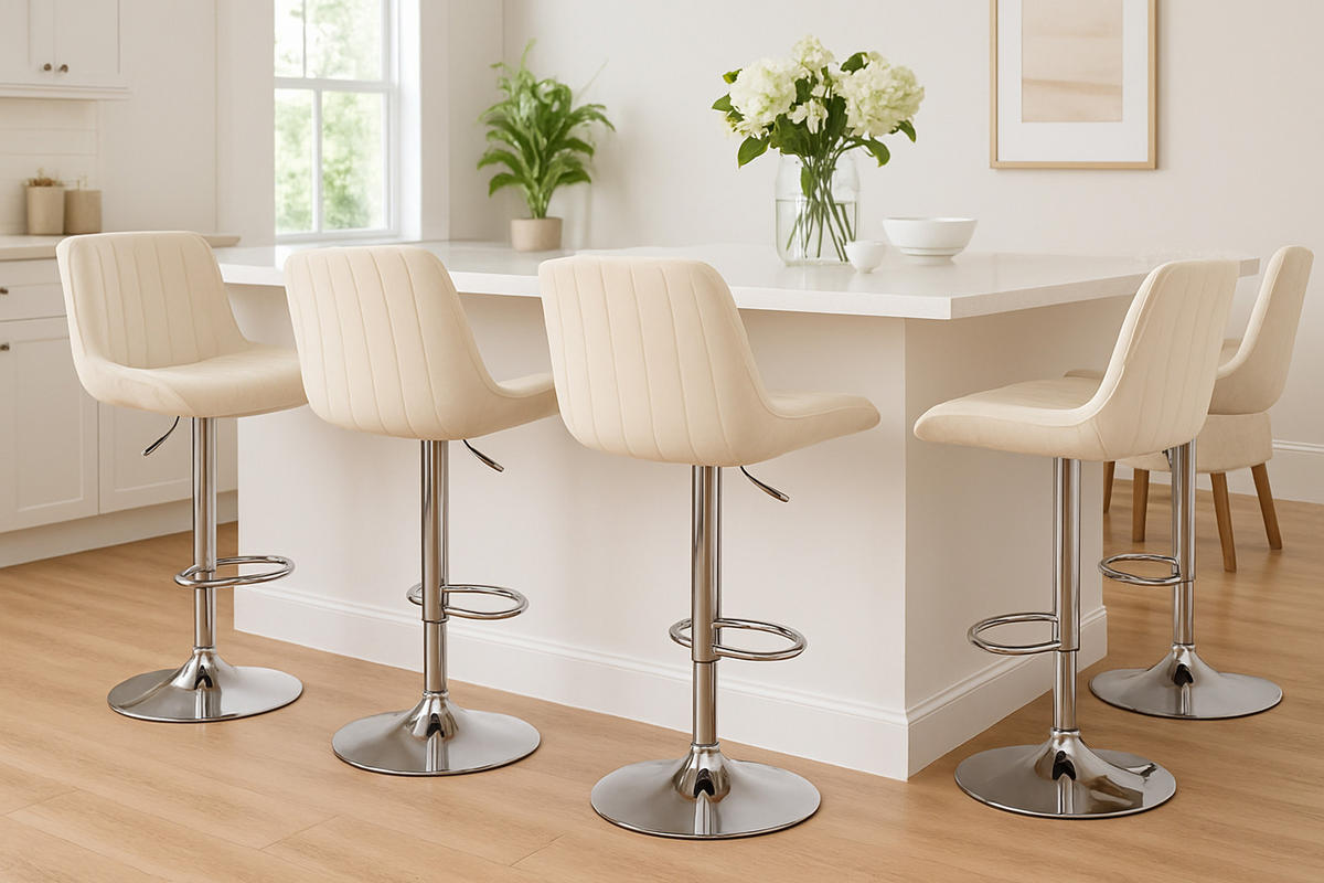 BARHOCKER Lento Gestell Metall in Chromoptik Samt Creme - Chromfarben/Naturfarben, Textil/Metall (50/108/50cm) - TPFLiving