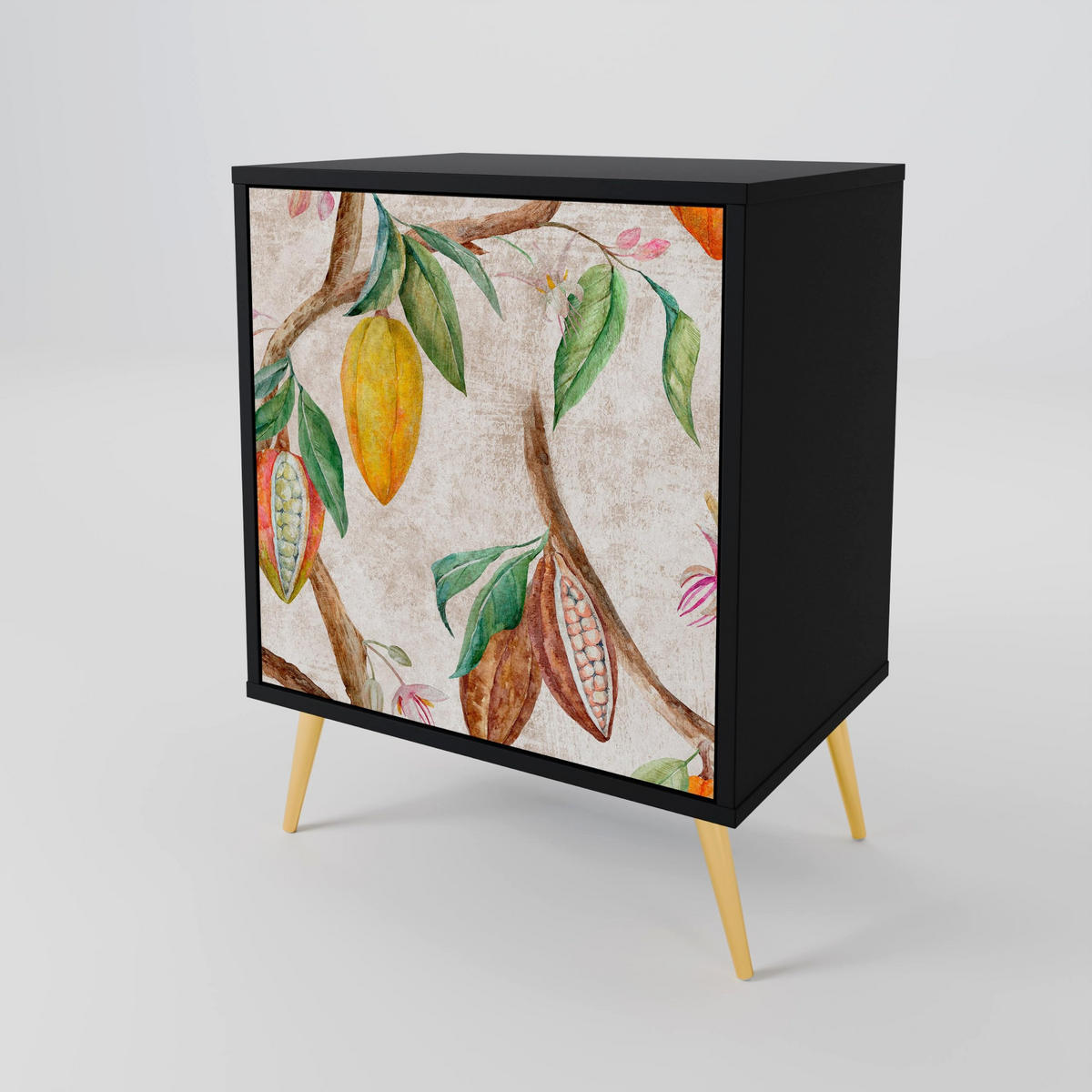 SIDEBOARD COCOA FRUITS, Schwarz, 57,5x42x67,5 cm, Schwarze Metall-Rahmenfüße - Multicolor/Schwarz, Holzwerkstoff/Metall (57.5/67.5/42cm) - SpaceRebels