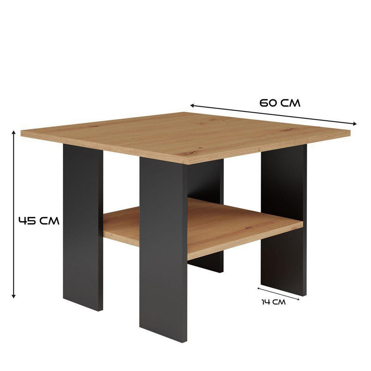 COUCHTISCH MODERNA Spanplatte Artisan Eiche/Mattschwarz 60x60x45 cm - Eiche Artisan, Holzwerkstoff (60/60/45cm)