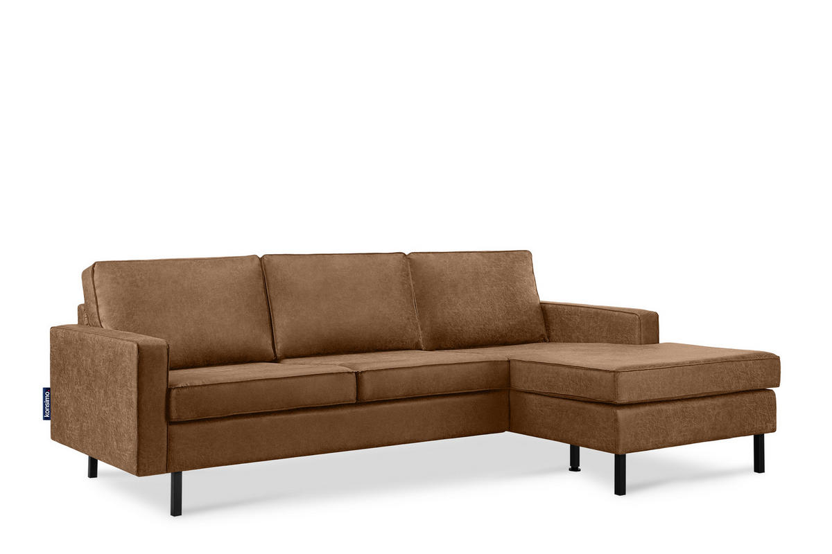 ECKSOFA-RECHTS INVIA mit Armlehnen vintage, Lederoptik-Stoff, braun - Schwarz/Braun, Textil (234/160cm) - KONSIMO®