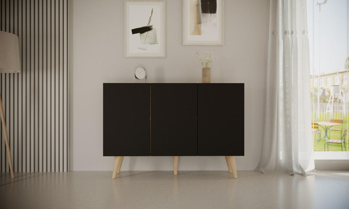 KOMMODE Toronto 39,9/95,5/120 - Schwarz, Holzwerkstoff (40/96/120cm) - RAUMHIRSCH FURNITURE