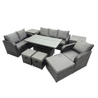 GARTENMÖBEL SET mit Höhenverstellbarer Esstisch 9-Sitzer Grau - Dunkelgrau/Grau, Glas/Kunststoff - Fimous